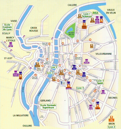 Principaux Restaurants Universitaires (en orange)